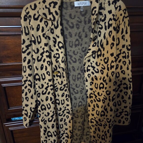 Kasper Animal/Leopard Print Sweater Jacket - Medium - Picture 1 of 1